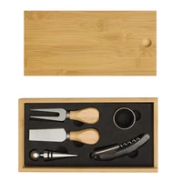 Kép 12/18 - BAMBOO WINE boros és sajt készlet, barna, ezüst