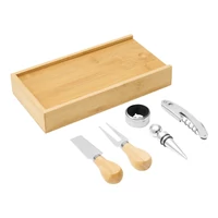 Kép 4/18 - BAMBOO WINE boros és sajt készlet, barna, ezüst