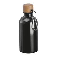 Kép 1/3 - Rozsdamentes acél ivópalack karabinerrel, 400ml, fekete