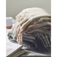 Kép 9/9 - QUET Kockás mohair-PES takaró, bézs