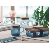 Kép 8/8 - VITRIO MUG Bordázott üveg bögre 300 ml, áttetsző kék
