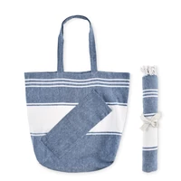 Kép 2/6 - HUMMUM Strandtáska hamam törölközővel, kék