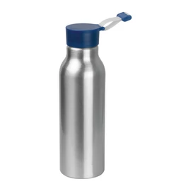 Szilikon fedelű fém ivópalack, 600 ml, kék