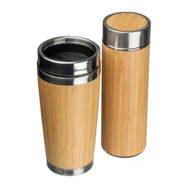 Bambusz termosz és bögre szett, 450+350 ml, bézs