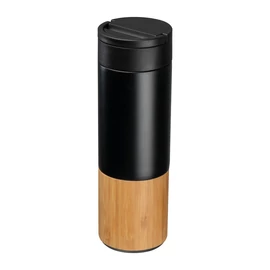 Vákuumszigetelt termosz bambusz talppal, 500 ml, fekete