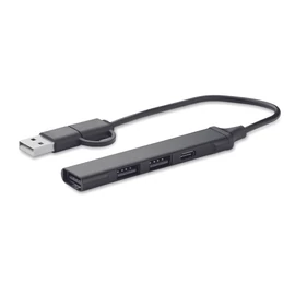 CURRENT USB 4 portos hub, 19 cm kábel, fekete