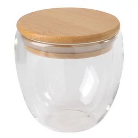 BAMBOO ART S duplafalú üvegpohár, kapacitása kb. 250 ml, átlátszó, barna