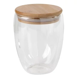 BAMBOO ART M duplafalú üvegpohár, kapacitása kb. 350 ml, átlátszó, barna
