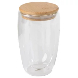 BAMBOO ART L duplafalú üvegpohár, kapacitása kb. 450 ml, átlátszó, barna