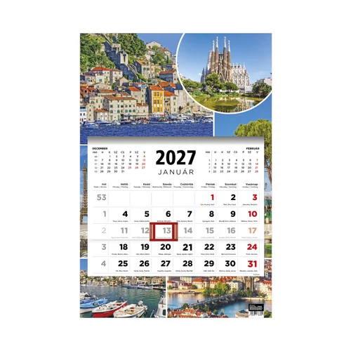 T081 Speditőrnaptár 1 tömbös, Városok hátkartonnal - 2027