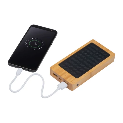 Napelemes power bank bambuszból, 8000 mAh, bézs