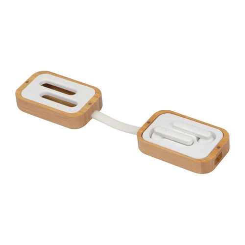Bluetooth fülhallgató bambusz dobozban, bézs
