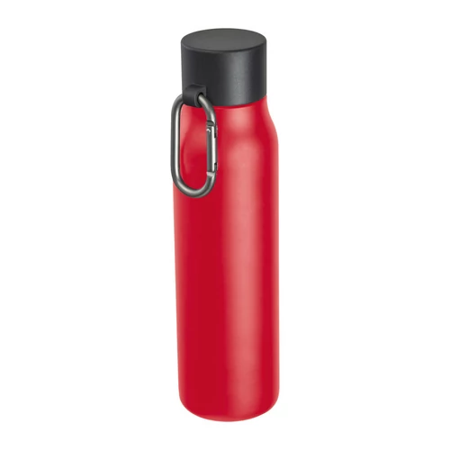 Vákuumszigetelt ivópalack karabinerrel, 600 ml, piros