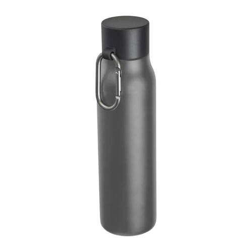 Vákuumszigetelt ivópalack karabinerrel, 600 ml, sötétszürke