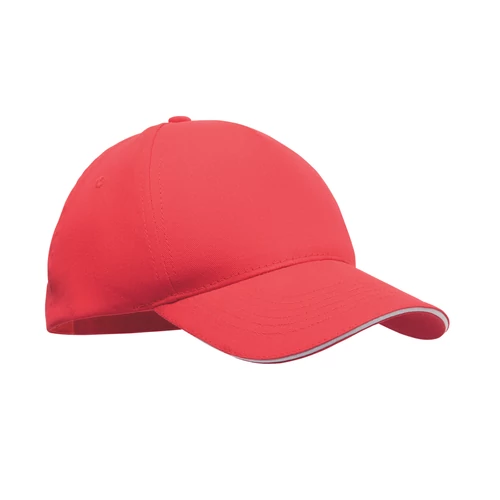 SUNNY 5 panel baseball sapka 180 gr, fehér/piros