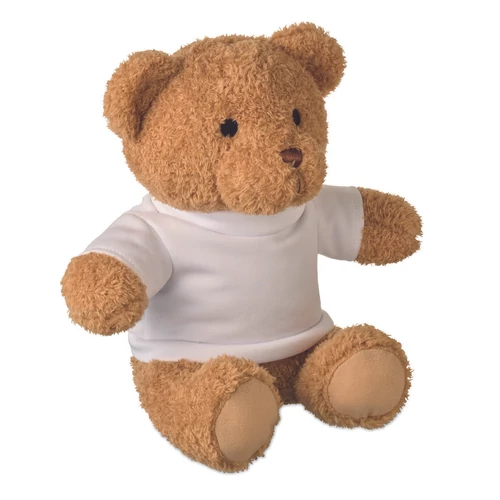 JACKIE Plüss mackó pólóval 23 cm, fehér