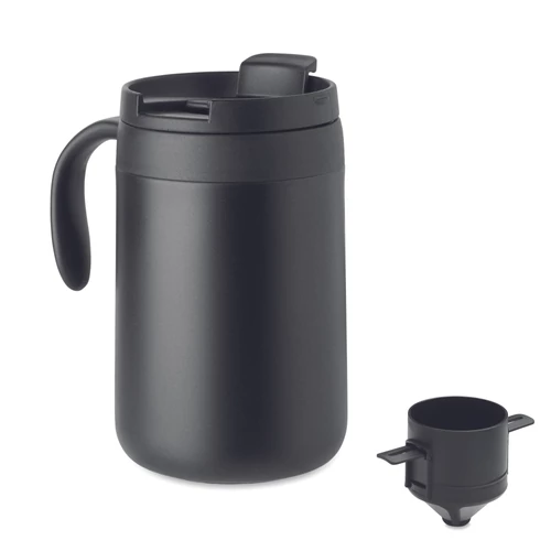 CAFETITO Duplafalú bögre kávészűrővel, fekete