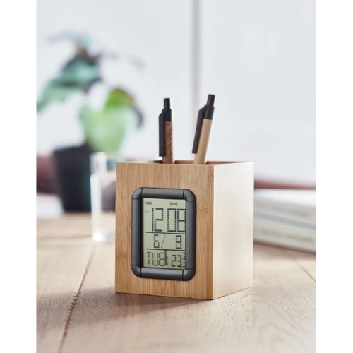 Bambusz tolltartó és LCD óra