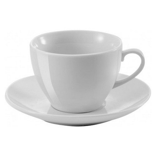 Porcelán kávés- vagy teásbögre alátéttel, fehér