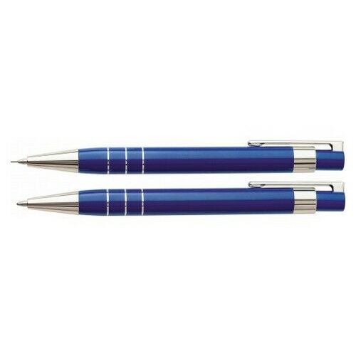 Lakkozott tollkészlet, fekete tollbetéttel, tolltartóval, kék